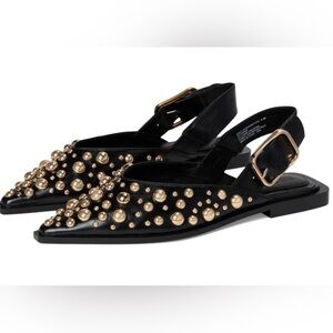 NIB Steve Madden Black and Gold Embellished Flats